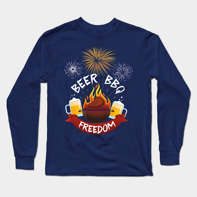 Beer BBQ and Freedom Long Sleeve T-Shirt by HarlinDesign